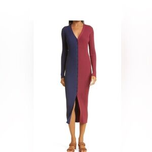 Staud Shoko sweater dress in maroon & navy